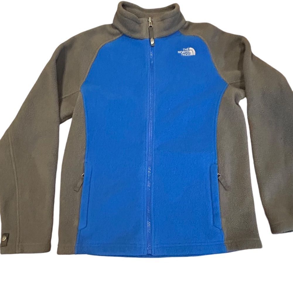 Boys North Face Blue Gray Fleece Zip Up Jacket L(14/16)